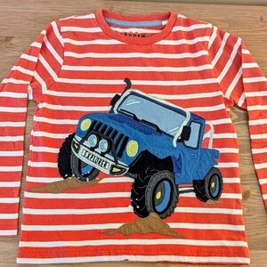 Mini Boden Red and White Striped Long Sleeve Tee with Blue Jeep